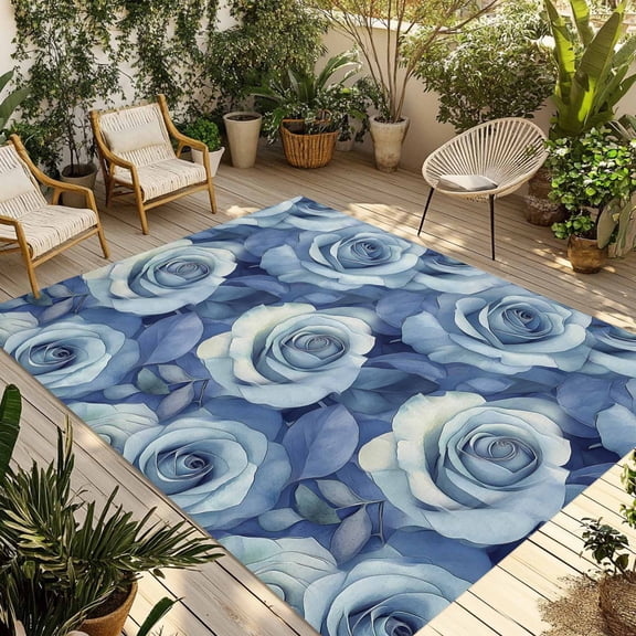 Fsddascl Flower Floral Outdoor Rug for Patio/Deck/Porch, Non-Slip Large Area Rug 4 x 6 Ft, Rustic Country Rose Spring Watercolor Indoor Outdoor Rugs Washable Area Rugs, Reversible Camping Rug Carpet