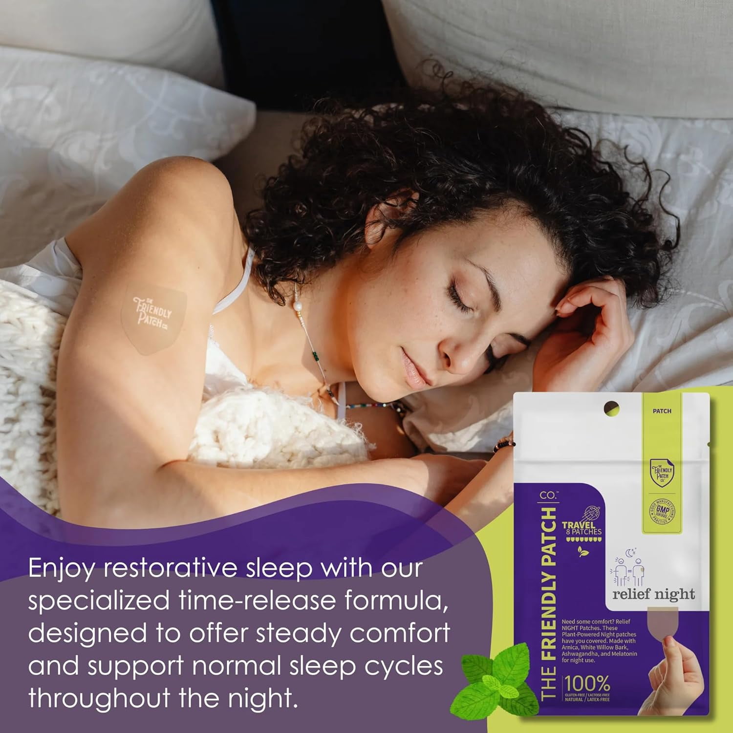 (2 pack) The Friendly Patch Relief Night, Pain Patches 8 Count, Arnica, Melatonin, Body Part that hurts, sleep Patches