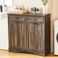 thumbnail image 3 of HARIPUL Double Tilt Out Trash Cabinet, 26 Gallon Trash Can Cabinet with Drawers & Handles for Kitchen, Dark Brown, 3 of 8