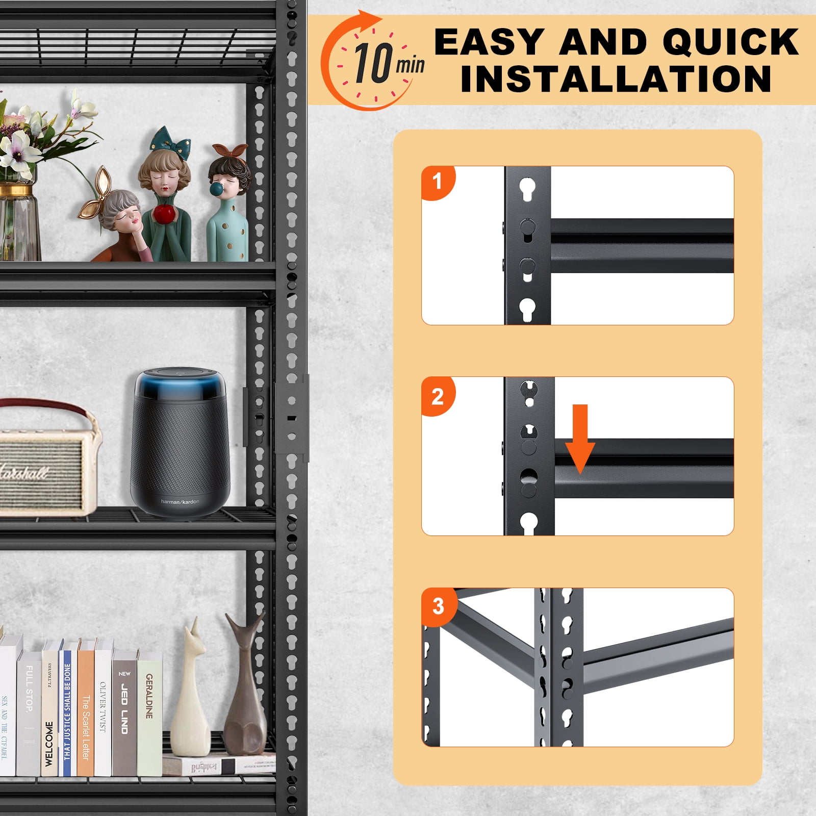 4 Shelves Adjustable Storage Steel Wire Shelves Black, 63" Tall Steel Wire Shelving Unit Heavy Duty Utility Racks for Garage Basement Kitchen Closet Oganization, 3200 lbs Capacity, 2PC
