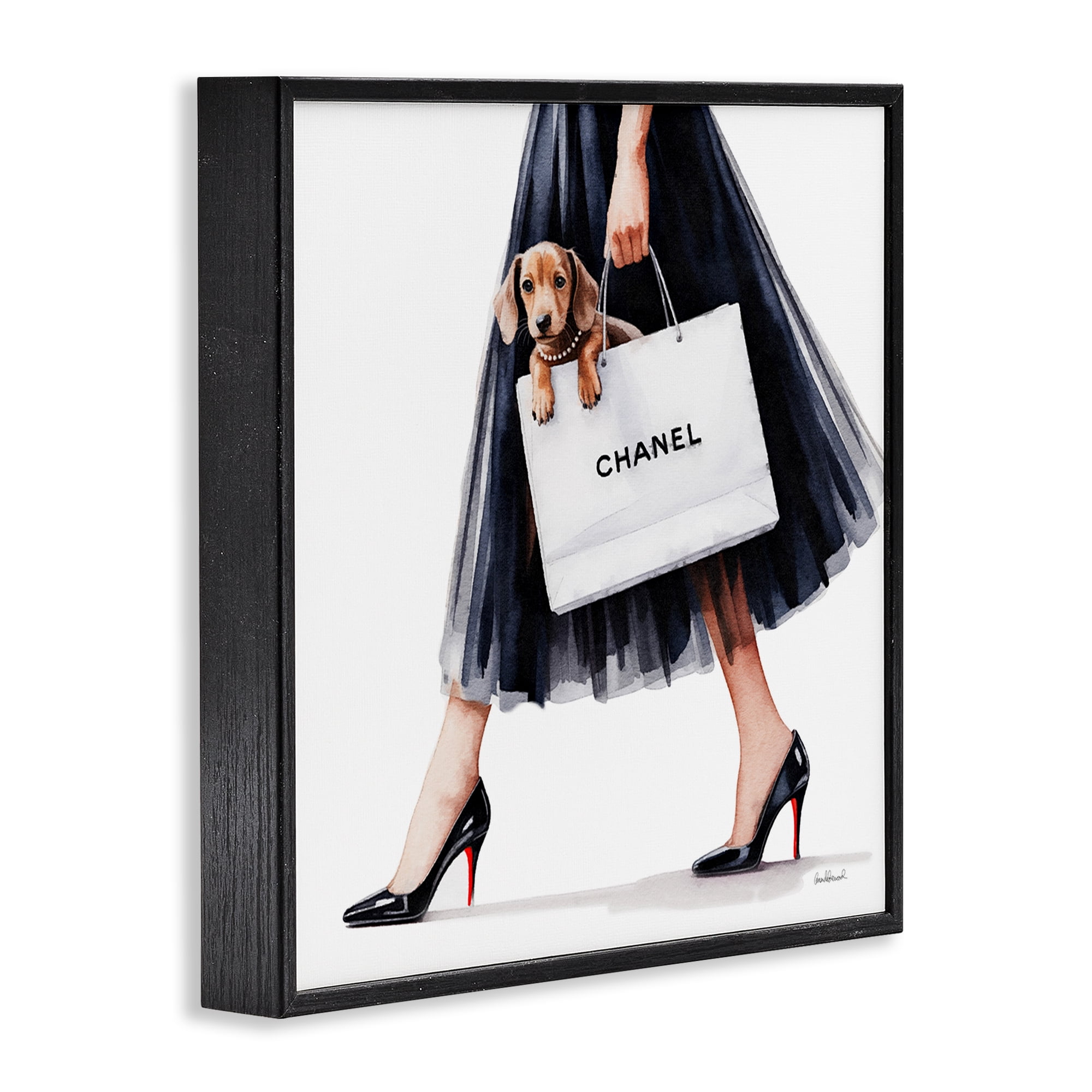 Stupell Industries Elegant Dog & Shopping Bag Black Framed Giclee Art, design by Amanda Greenwood