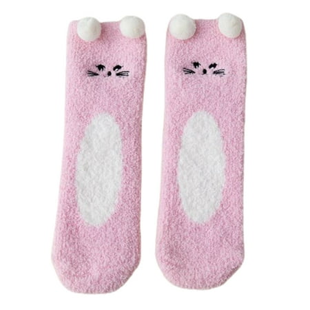 

Women Coral Velvet Fuzzy Warm Sleeping Socks Kawaii Cartoon Bear for Cat Mouse Panda Animal 3D Ears Fluffy Winter Christmas Slipper Hosiery