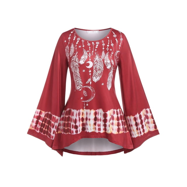 Tallas grandes Dreamcatcher Imprimir manga de campana camiseta Rosegal Mangas largas de talla grande