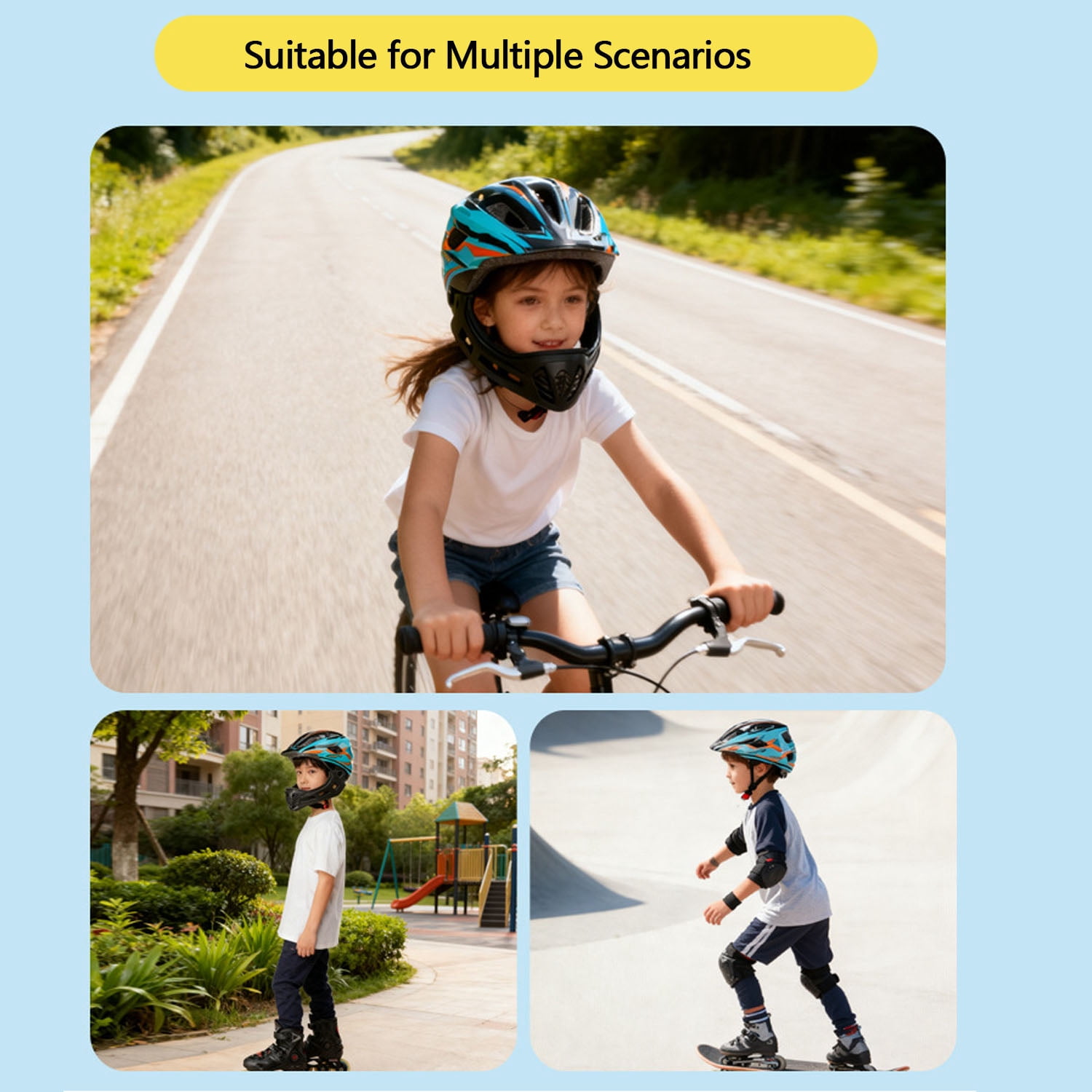 Mirov Removable full-face helmet, bicycle helmet, unisex for teens, suitable for multiple sports (Size S)