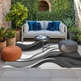 thumbnail image 2 of Black Grey Ombre Outdoor Rug for Patio/Deck/Porch, Non-Slip Large Area Rug 6 x 9 Ft, Moire Modern Aesthetics Geometric Abstract Indoor Outdoor Rugs Washable Area Rugs, Camping Rug Carpet Runner, 2 of 8