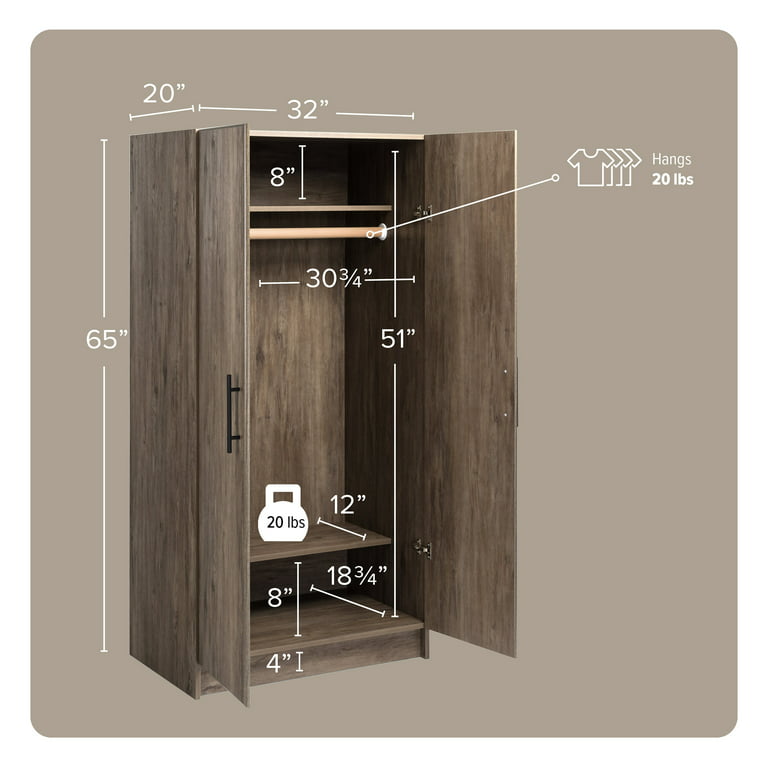 Tall Wardrobe Cabinet 2 Door (1 Fixed Shelf W/Clothes Rod) 32-1/4W x –  GarageCabinets.com