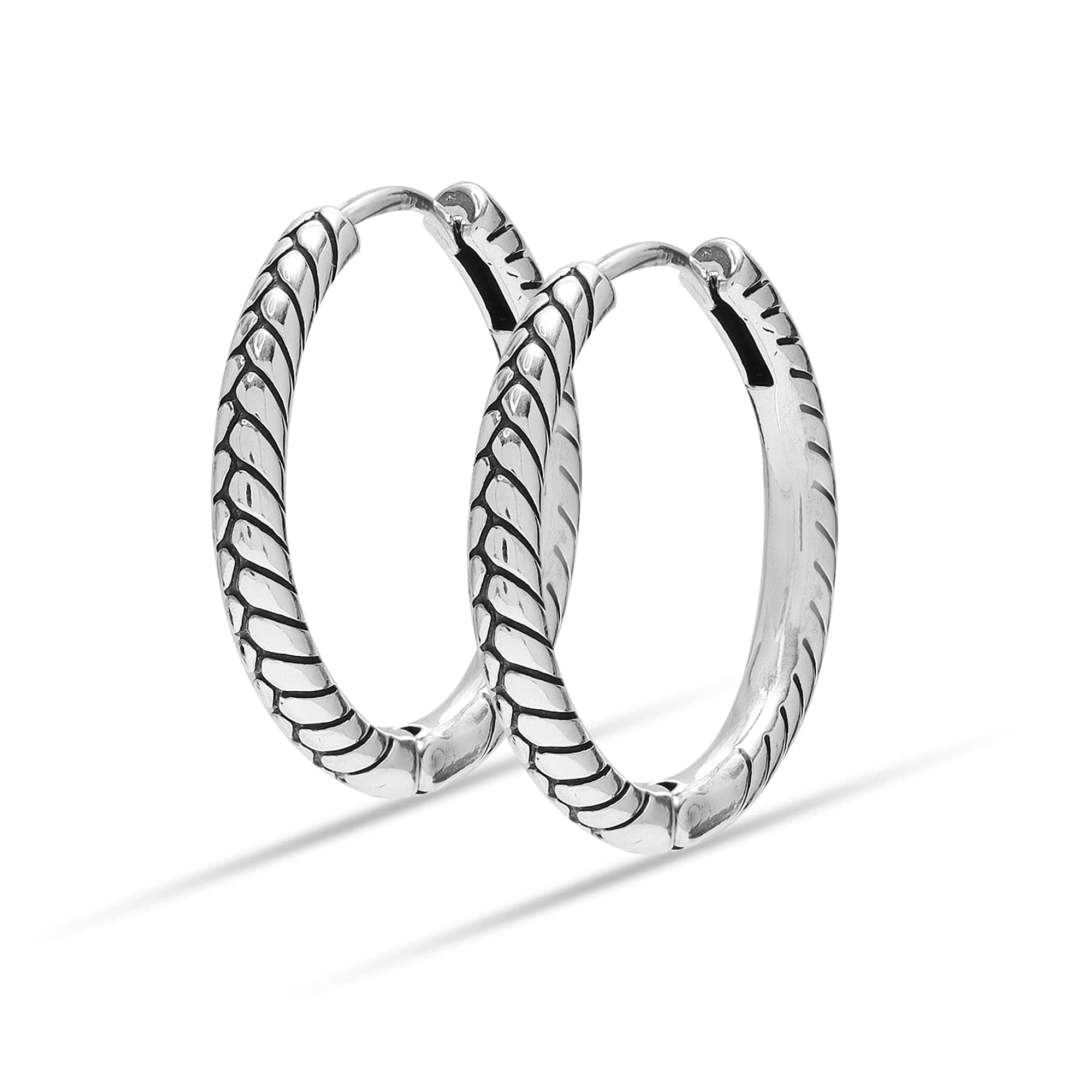 LeCalla 925 Sterling Silver Antique Texture Charms Huggie Hoop Earring for Women Teen 25MM