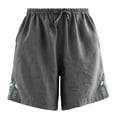 thumbnail image 5 of Cmfcve Women's Shorts Cotton Linen Casual Drawstring High Waist Shorts Floral Embroidery Loose Fit Summer Shorts with Pockets, 5 of 6