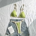 thumbnail image 1 of Womens Ribbed Bikini Outfits Triangle Bra Tops with Thong Bottoms for Summer Beach Travel Green S, 1 of 8