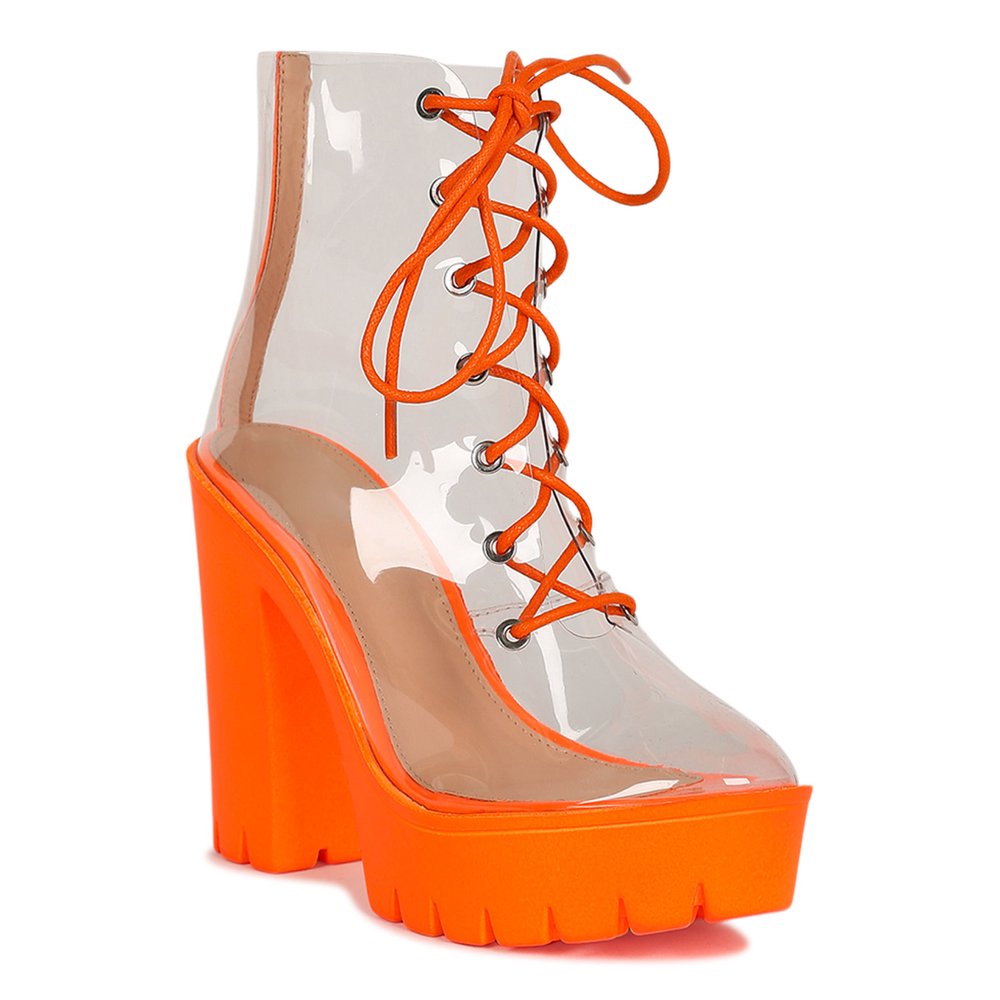 Miss L - Women Transparent Lace Up Chunky Lug Sole Platform Heel Booties 19261 - Walmart.com