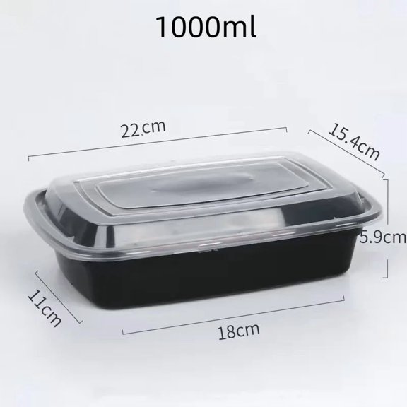 1000ml Thick Disposable Takeaway Lunch Box Tableware Can Be Microwave Heated Rectangular Black Plastic Bowl Food Packaging Box