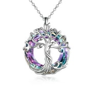 WINNICACA Tree of Life Necklaces 925 Sterling Silver Family Tree Pendant Necklace with Crystal Jewelry Gifts for Women Christmas（with Box)