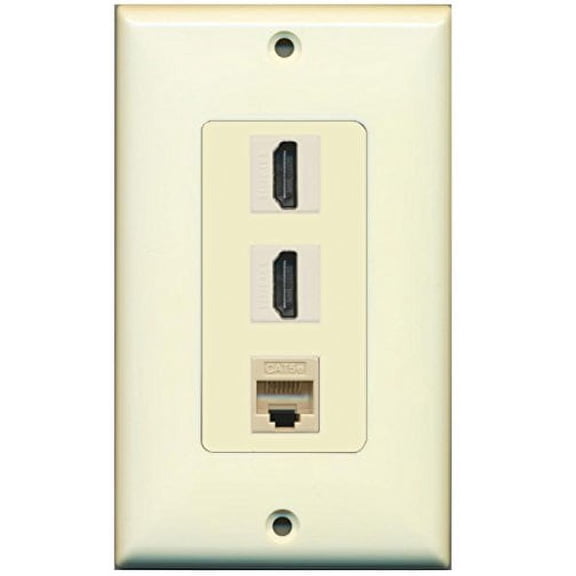 RiteAV - 2 HDMI and 1 Cat5e White Ethernet Port Wall Plate Decorative - Light Almond