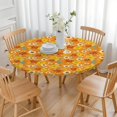 thumbnail image 3 of Floral Sunflower Elastic Edge Round Tablecloth, Soft Polyester Table Cover for Indoor or Outdoor Use, Fits 44-52" Round Tables, 3 of 7