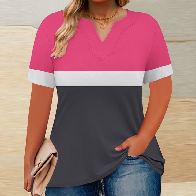 LOVZFMLL Women's Summer Tops V-neck Printed Oversized Short SleevesT-shirt