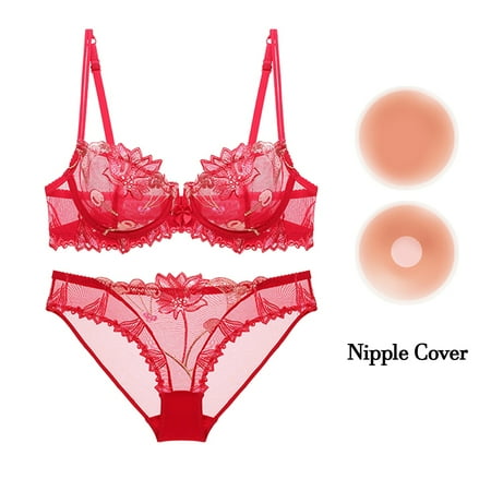 

Varsbaby Unlined Underwire Embroidery Bra Underwear for Women Send Nipple Cover