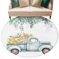 thumbnail image 2 of Easter Day, Large Round Rug 8 FT, Non Slip Living Room Area Carpet, Farm Truck Eggs Sweeping Eucalyptus Leaves Washable Soft Circle Rug Non-Shedding Floor Carpet for Bedroom Office Dining Room, 2 of 9