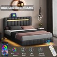 thumbnail image 3 of Sesslife Floating Bed Frame with LED Lights, Modern Upholstered Platform LED Bed Frame, Noise-Free, No Box Spring Needed(Black), 3 of 7