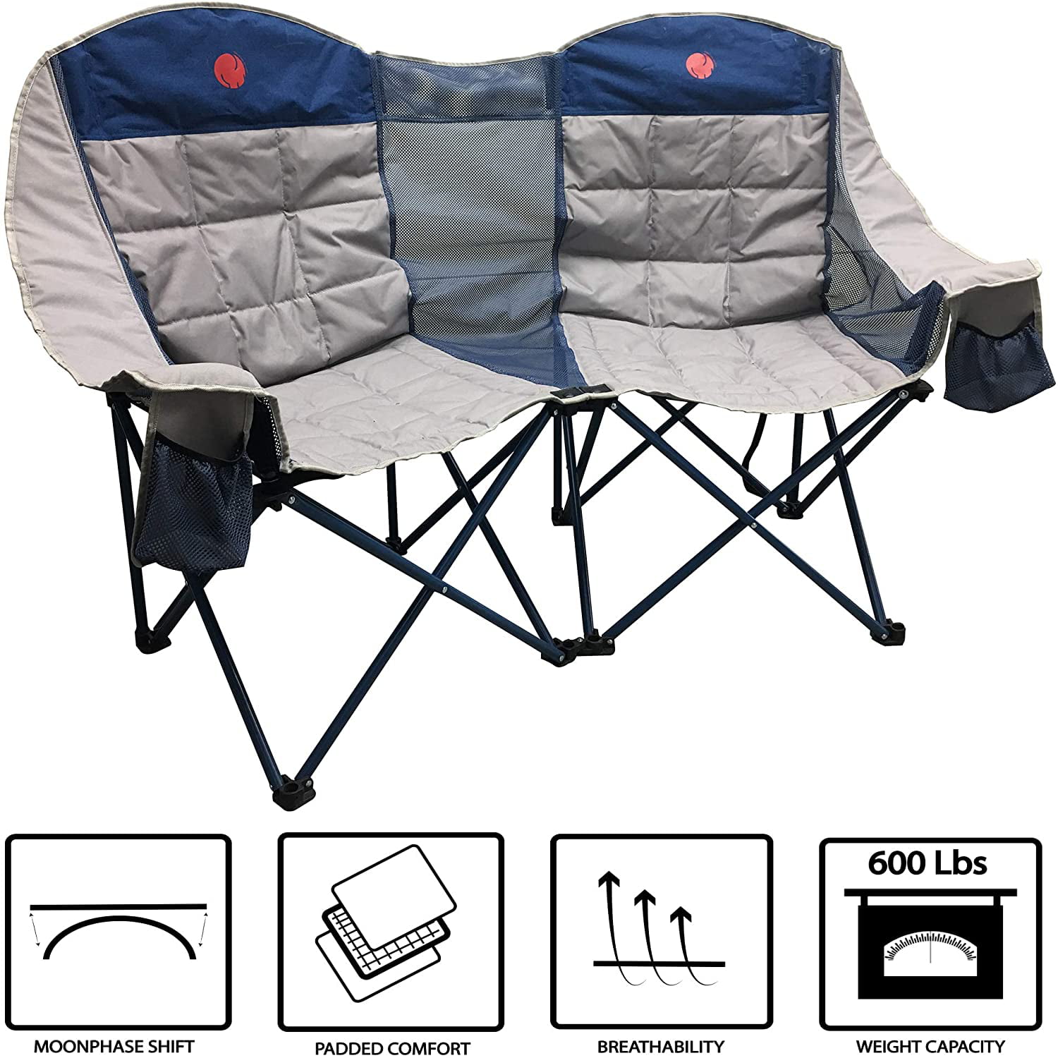 OmniCore Designs MoonPhase Home-Away LoveSeat Heavy Duty Oversized Folding Double Camp Chair Collection Single, Double, Triple