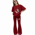 thumbnail image 2 of YunPes Girls' Summer 2-Piece Outfit Set Colorful Butterfly Print T-Shirt and Flare Long Pants Fashion Summer Outfits 8-13Y, 2 of 4