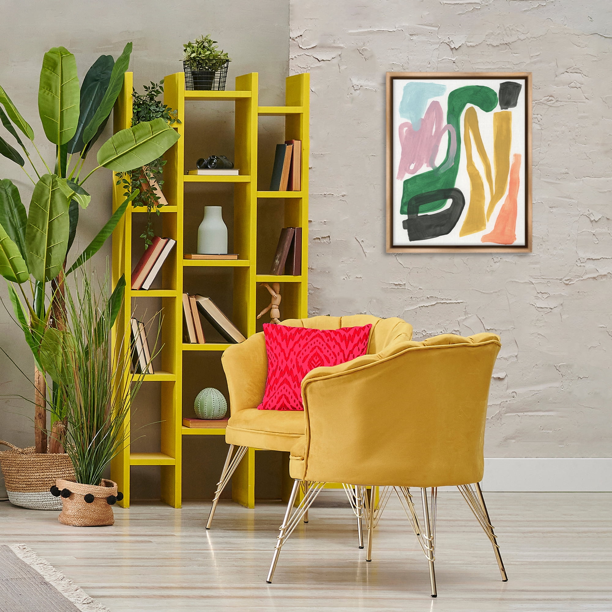Stupell Industries Bright Contemporary Shapes Abstract Painting Brown Floater Framed Canvas Art Print Wall Art, 17 x 21