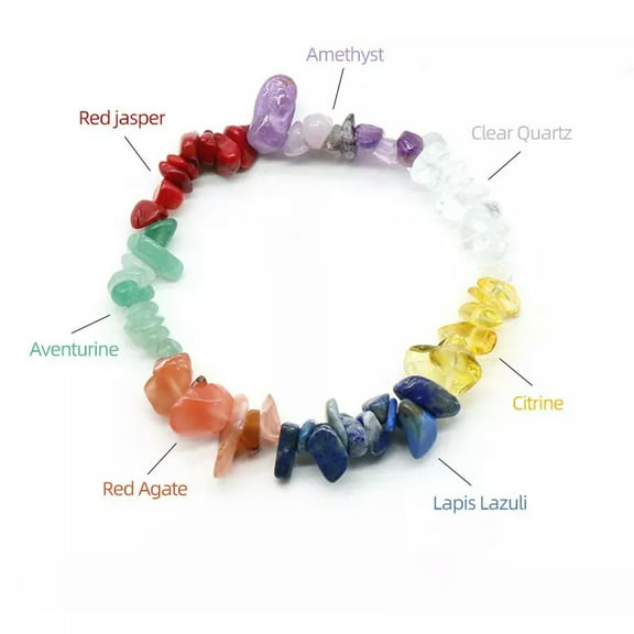 K-KED Natural Colorful Quartz 7 Chakra Crystal Healing Gravel Hand Strings Bracelet-default