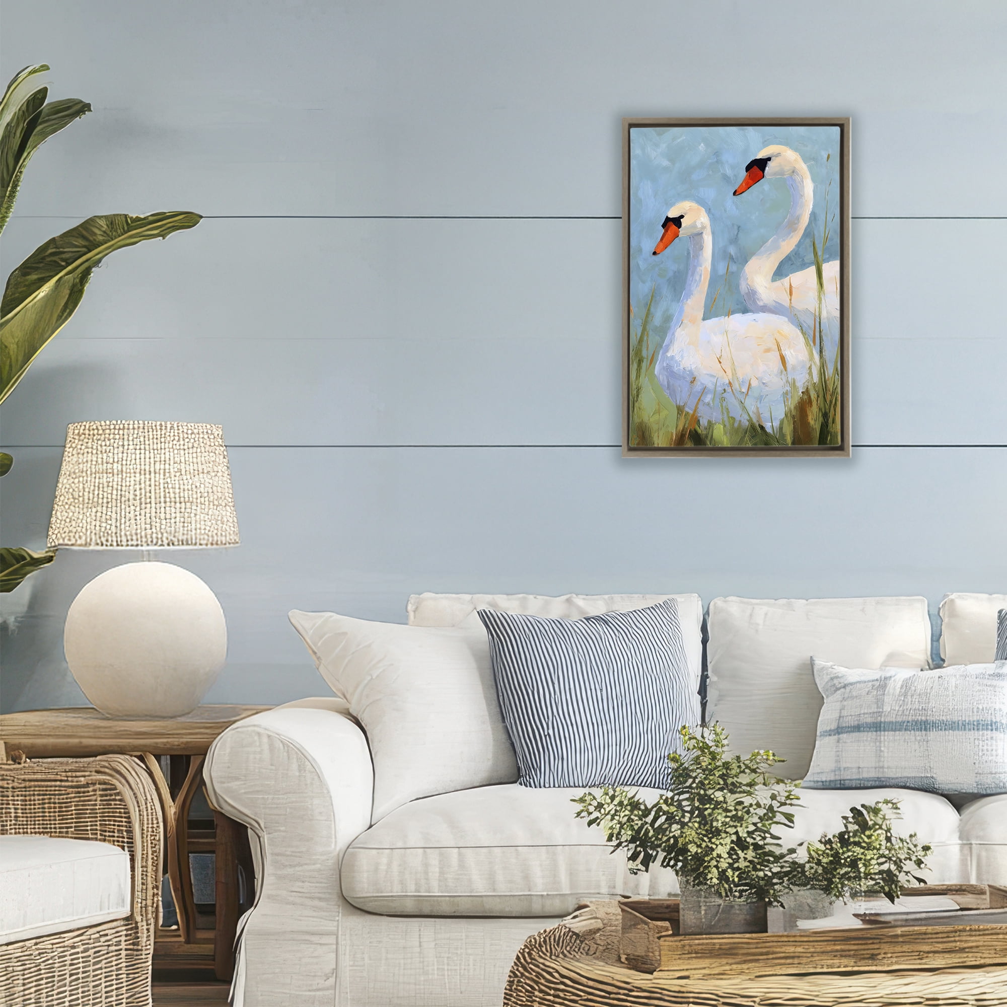 Stupell Industries Long Necks Swan Pear Brown Framed Floater Canvas Wall Art, design by Petal Prints Design