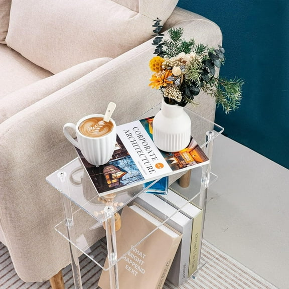 Acrylic Printer Stand, 3-Tier Clear Organizer 15.7x7in Desktop Shelf, 6in & 14in Tier Spacing for Office Supplies, Fax Machine, and Decorative Display