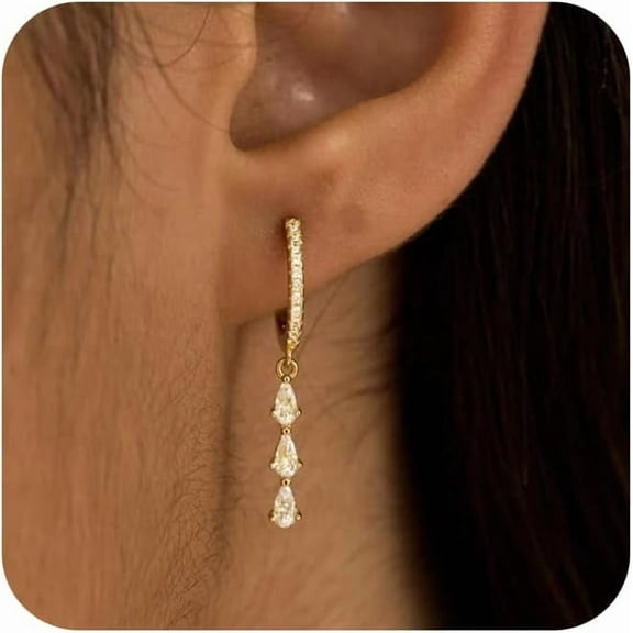Gold Dangle Earrings for Women,Dainty Gold Earrings 14K Gold Plated Butterfly Drop Earrings for Women Trendy Hypoallergenic CZ Dangling Earrings Simple Gold Long Earrings for Women Jewelry