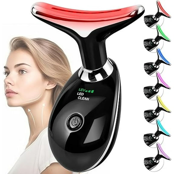 Red-Light-Therapy-for-Face and Neck with 7 Color, Facial Massager for Face and Neck, Face 𝖲 culpting Wand (Black)