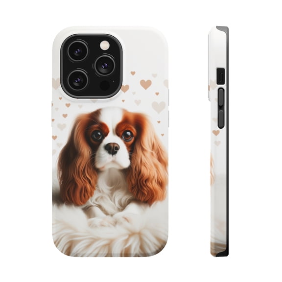DistinctInk Tough Case for Apple iPhone 15 Pro MAX (6.7" Screen), Compatible with MagSafe Charging - Valentine's Day Cavalier King Charle Spaniel