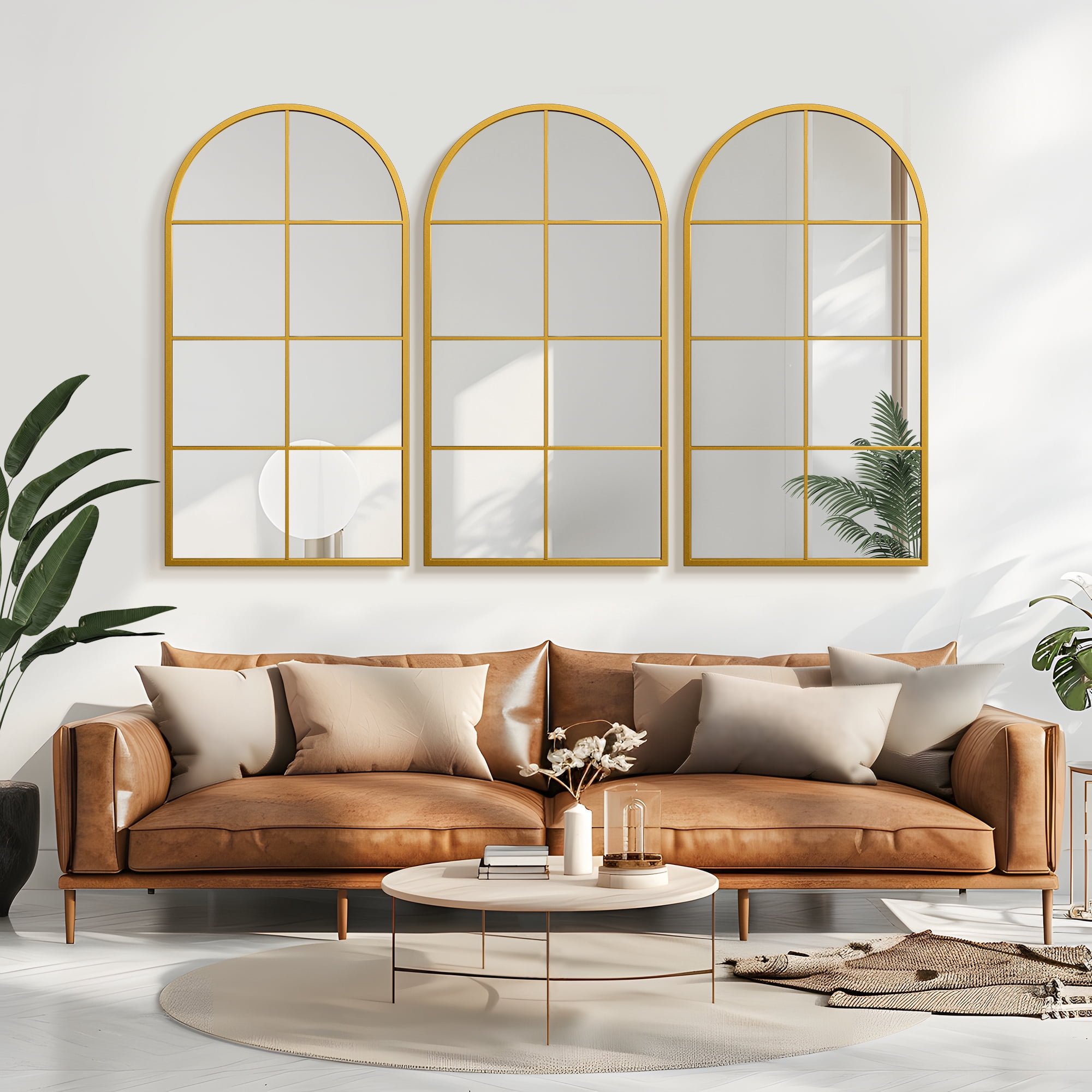 55"x28" Arched Wall Mirror Window Mirror,Gold
