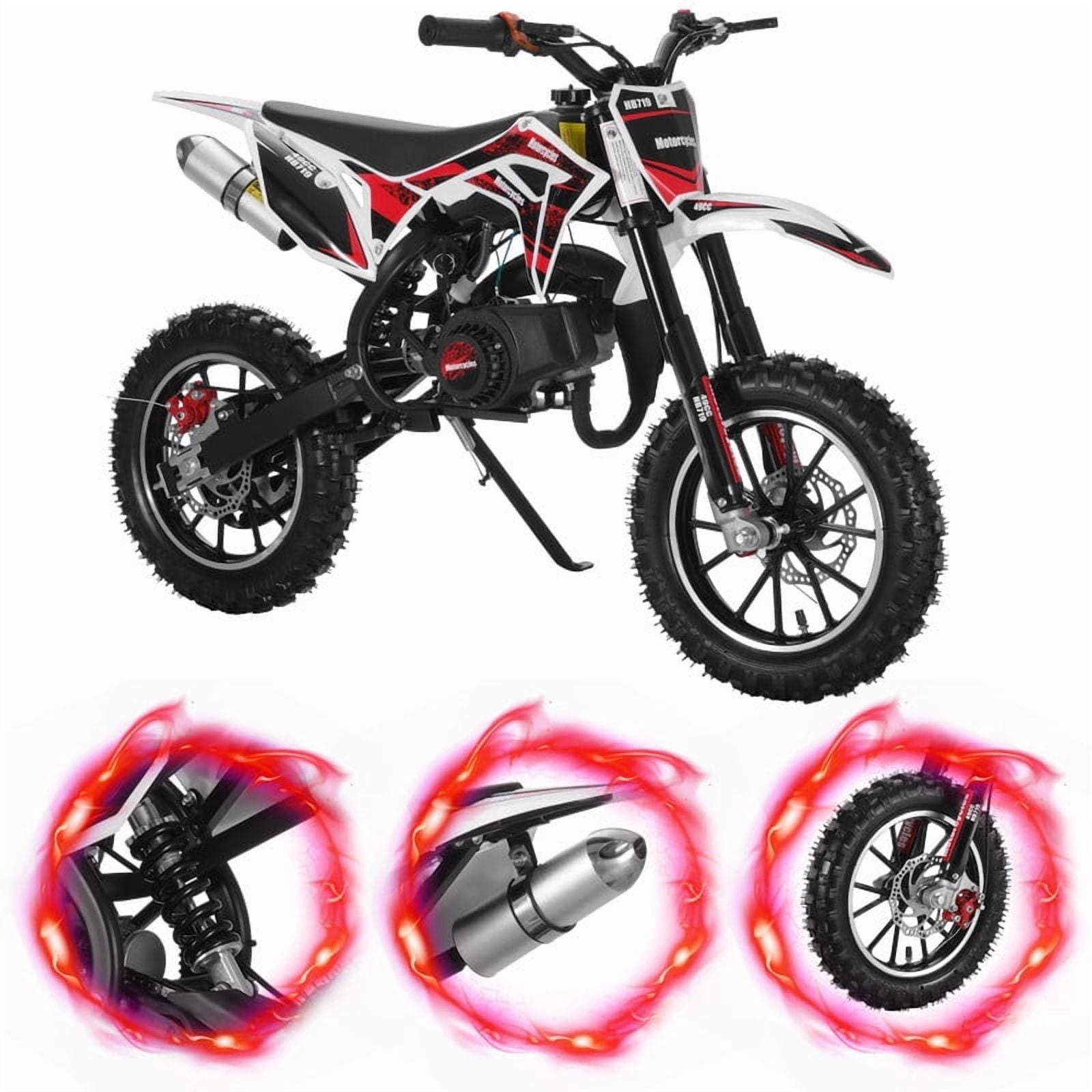 49cc 2-Stroke Kids Dirt Bike, Dirt Bike for Kids 8-14, Gas Power Pocket Rocket Bike with 10" Wheel & Front Rear Disc Brakes, Off Road Mini Motorcycle Max Speed 40KM/H