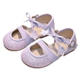 thumbnail image 3 of Hessimy Toddler Girls Dress Shoes Flower Girls Mary Jane Ballet Flats Decorative Pearls Lace-Up Ankle Strap Wedding Communion Princess Shoes sandals school Round headed (Light Purple,1), 3 of 9