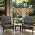 thumbnail image 2 of Outdoor Patio Conversation Set, PE Wicker Table and Chairs Set of 2 with Grey Cushions, Steel Armchair Bistro Set w/ Side Table, Rattan Porch Conversation Set for Small Spaces Medieval Style, 2 of 8