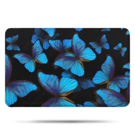 Black Blue Butterfly Pattern Bathroom Rugs Mat,Non Slip Microfiber Bathroom Rug,Rubber Backing,Soft Bathroom Mats for Bathroom Floor,Tub and Shower,17x27in(43x68cm)