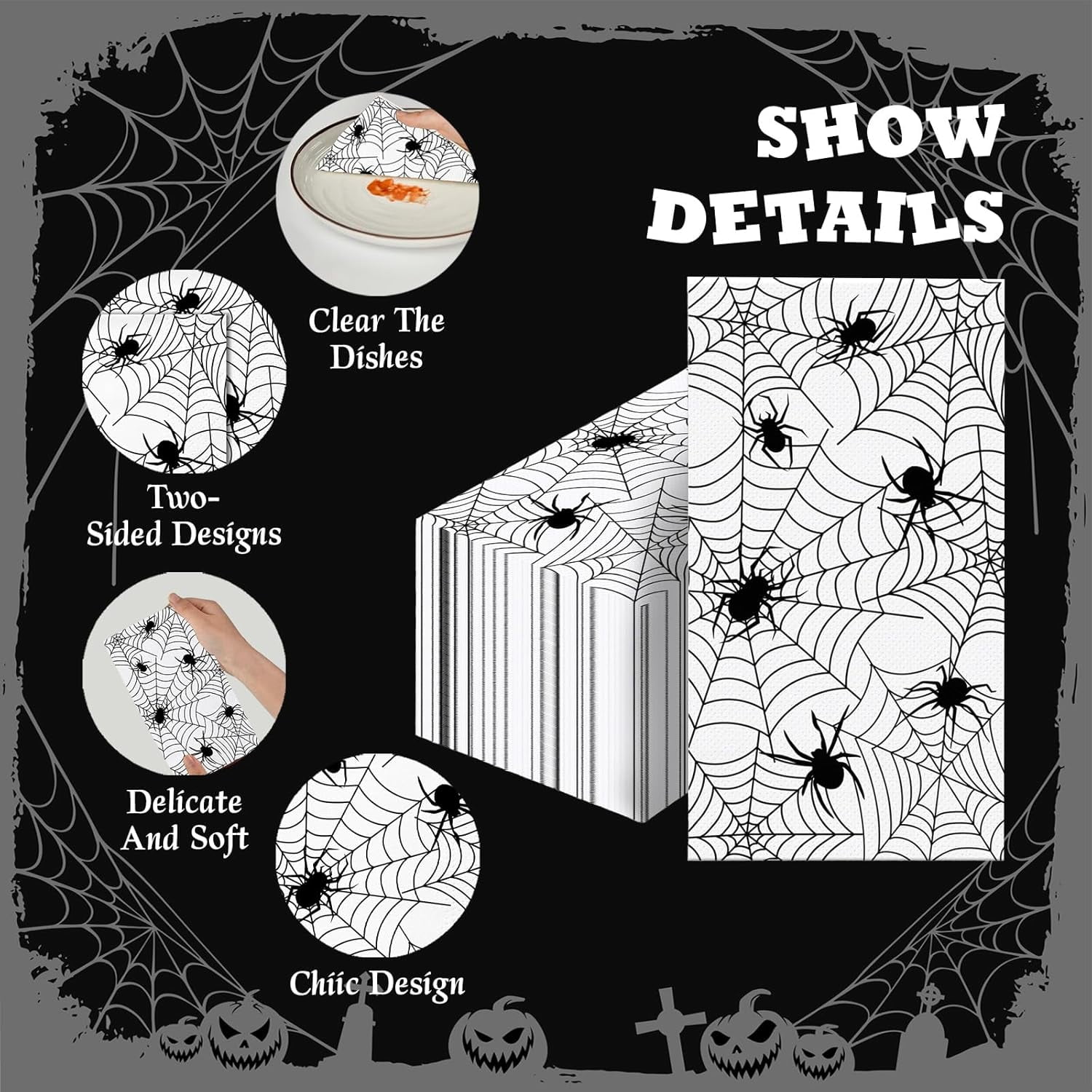 100 PCS Halloween Napkins - Spider Webs Design, Cocktail Disposable Paper Napkins, Decorative Dinner Hand Napkin for Festival Birthday Party Decoration
