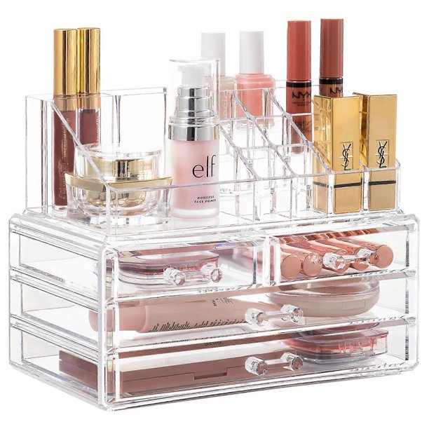 Acrylic Clear Dustproof Makeup Storage Organizer Drawers Large Skin Care Cosmetic Display Cases for Bathroom Stackable Storage Box with 4 Drawers for