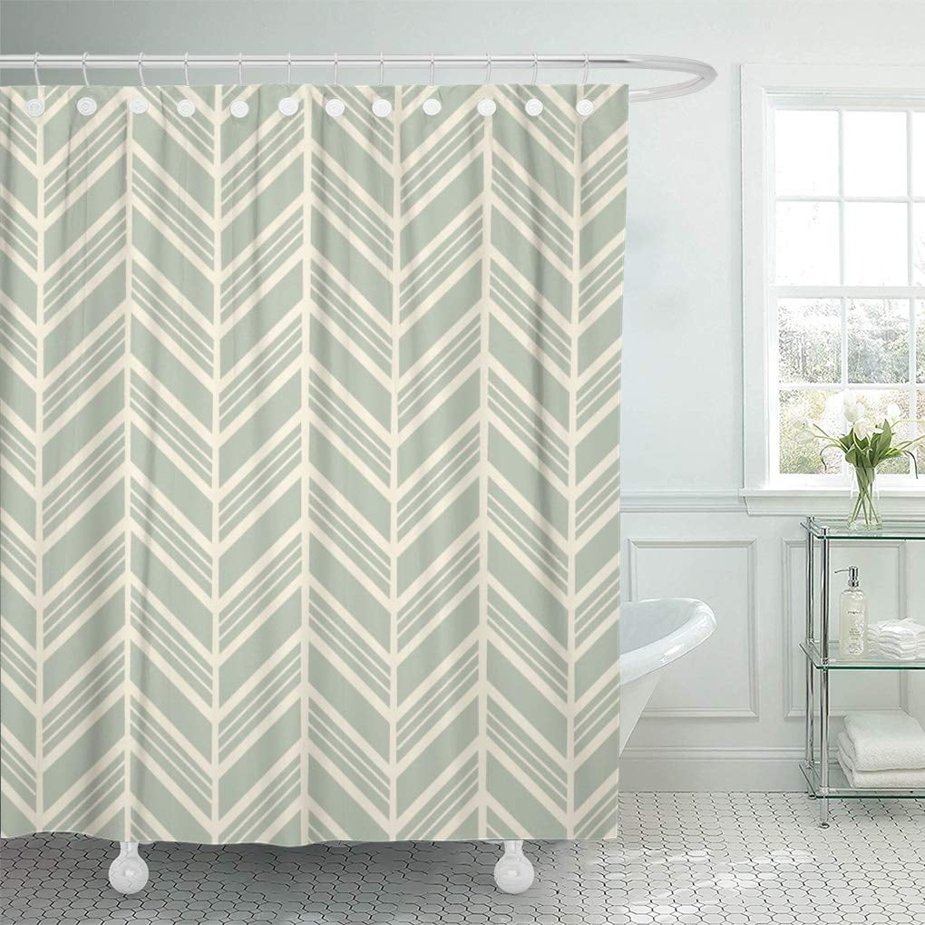 SUTTOM Herringbone Muted Sage Shower Curtain 66x72 inch