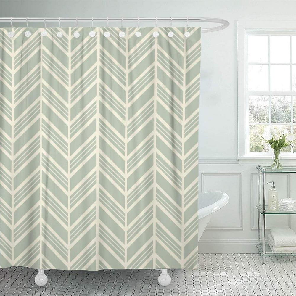 SUTTOM Herringbone Muted Sage Shower Curtain 66x72 inch