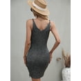 thumbnail image 3 of Scoop Neck Drawstring Ruched Knit Summer Dress Above Knee Length, 3 of 3