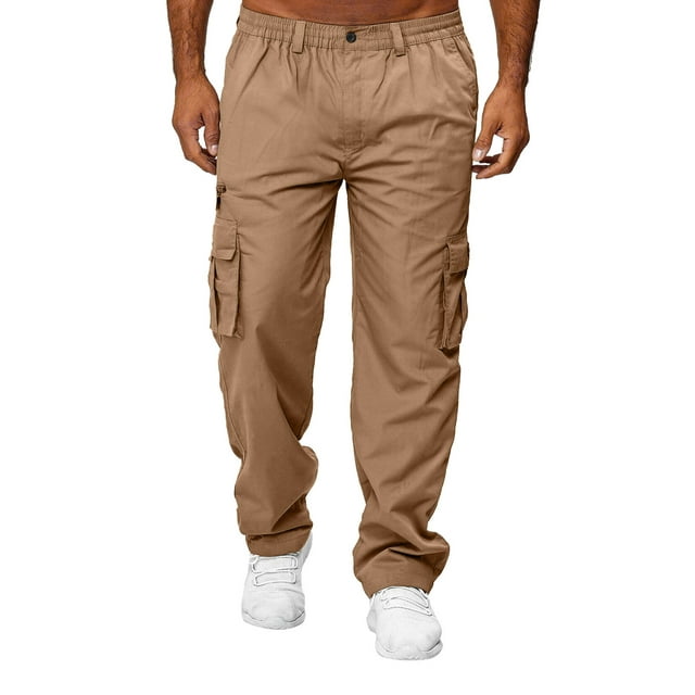 Mens Cargo Pants Lightweight Outdoor Hiking Pants Elastic Waist Solid ...