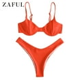 thumbnail image 2 of ZAFUL for Women Swimwear Ribbed High Leg Underwire Bikini Swimsuit Orange M, 2 of 7