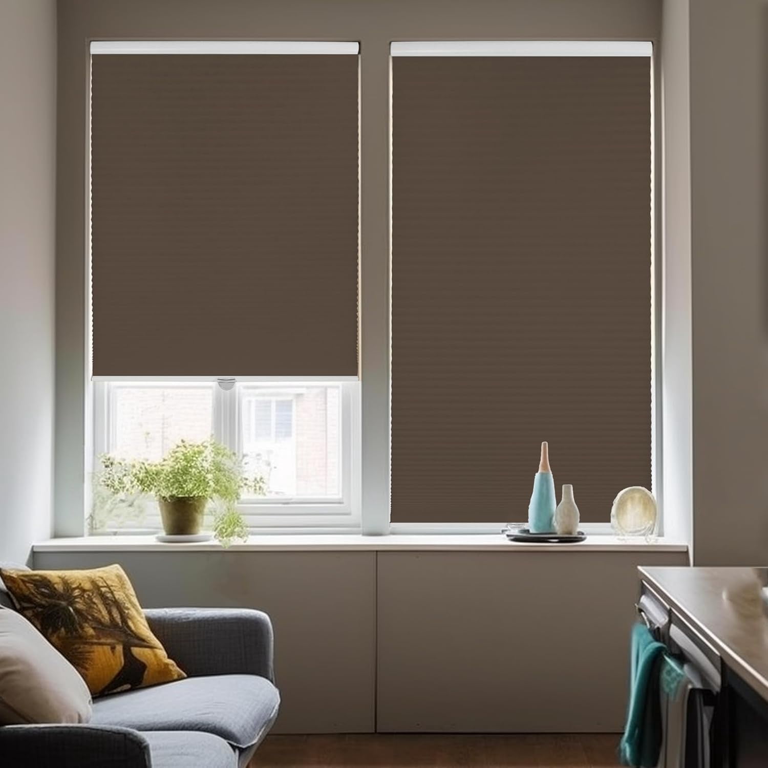Chicology Brown Cordless Light Filtering Cellular Shades 50.5 in. W x 48 in. L