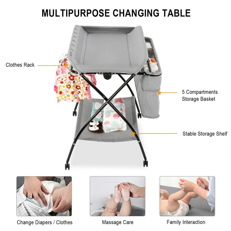 JOYMOR Foldable Diaper Changing Table for Infant with Wheels