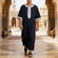 thumbnail image 2 of IWRICH Men's Embroidery Moroccan Thobe Men Mogadishu Djellaba Robe Jubba Prayer Kaftan Arabic Abaya 02-Navy S, 2 of 8