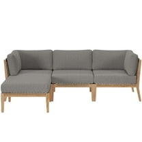 Modway Clearwater Outdoor Patio Teak Wood 4-Piece Sectional Sofa in Gray Graphite