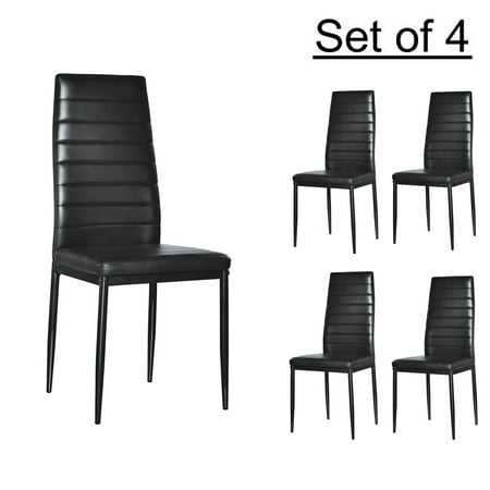 Ktaxon Lot 4 Cozy Dining Side Chairs PU Leather Home Modern Furniture Design Black