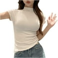 thumbnail image 1 of ShomPort Womens Mock Neck T-Shirts Short Sleeve Mock Neck Slim Blouses Lightweight Solid Color Everyday Basic Layer Tees Tops, 1 of 4