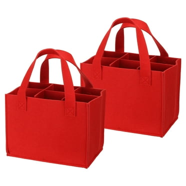 Uxcell 6 Bottle Wine Carrier Tote Bag, 2 Pack Wine Bottle Carrying Bag with Divider Wine Storage Bag, Red